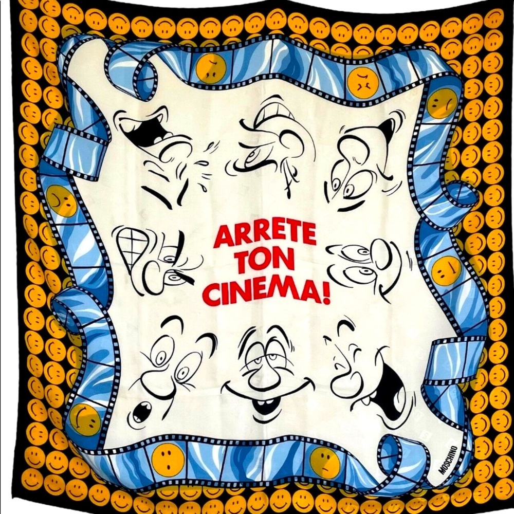 Moschino Vintage Silk Arrete Ton Cinema! Scarf